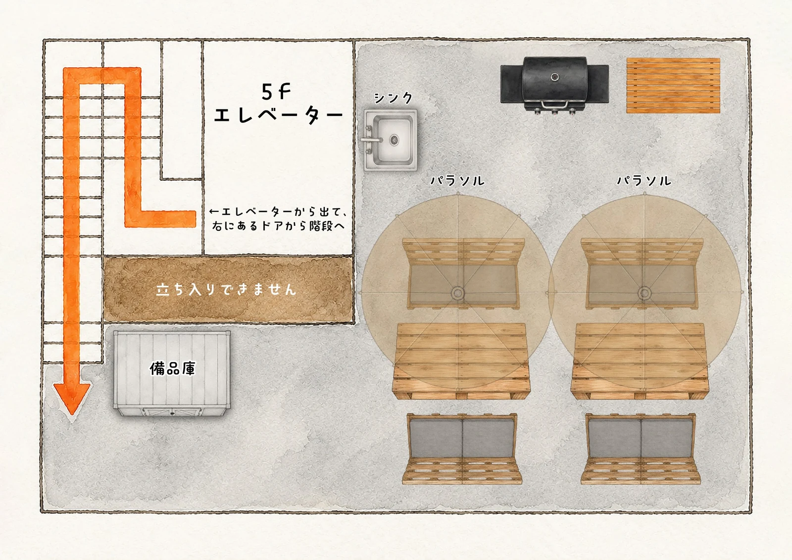 なんばBBQテラスの屋上配置図